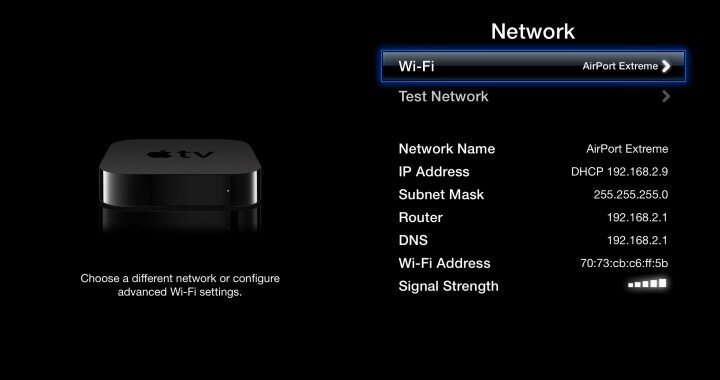 Apple tv network settings